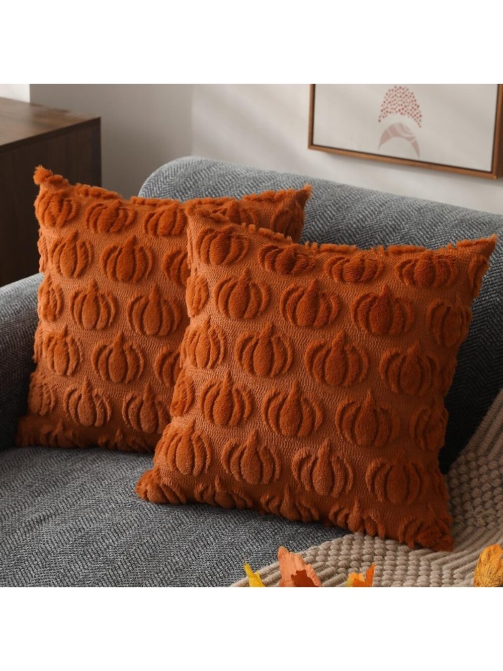 Rust Pumpkin Fall Pillow Covers 18x18 - Set of 2, Cozy Autumn Home Decor